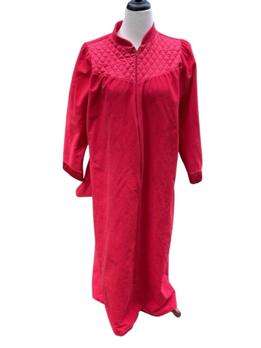 Red Quilted Yoke Full-Zip Long Robe Large Made In USA Heather Collection Vintage
